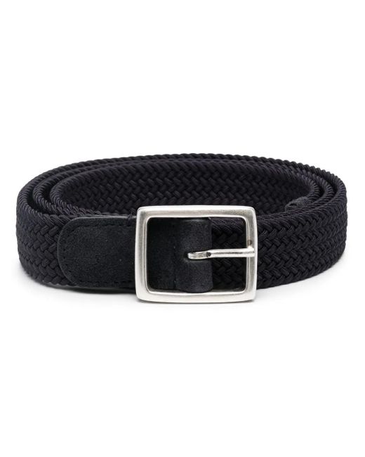 Dell'Oglio Black Braided Suede-Trim Belt for men