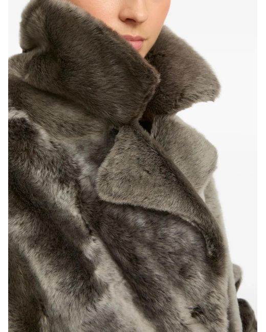 Yves Salomon Gray Double-Breasted Patchwork Coat