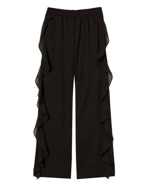 Twinset Black Ruffle-Detail Straight Trousers
