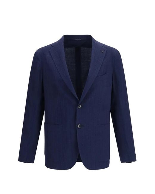 Tagliatore Blue Herringbone-Pattern Blazer for men