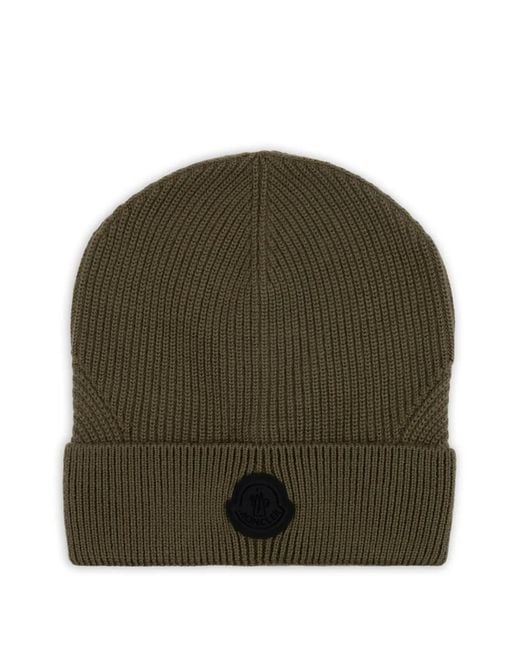 Moncler Green Ribbed-Knit Beanie Hat for men