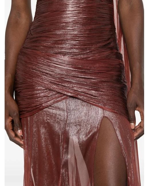 Maria Lucia Hohan Red Marimar Ruched Metallic-Finish Maxi Dress