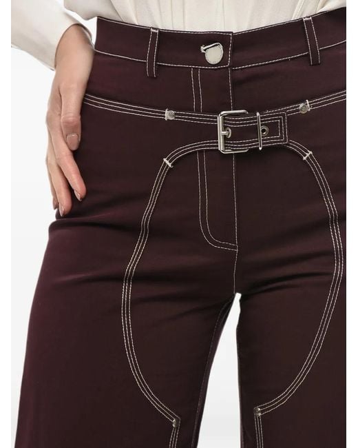 Stella McCartney Black Contrast-Stitch Belted Trousers