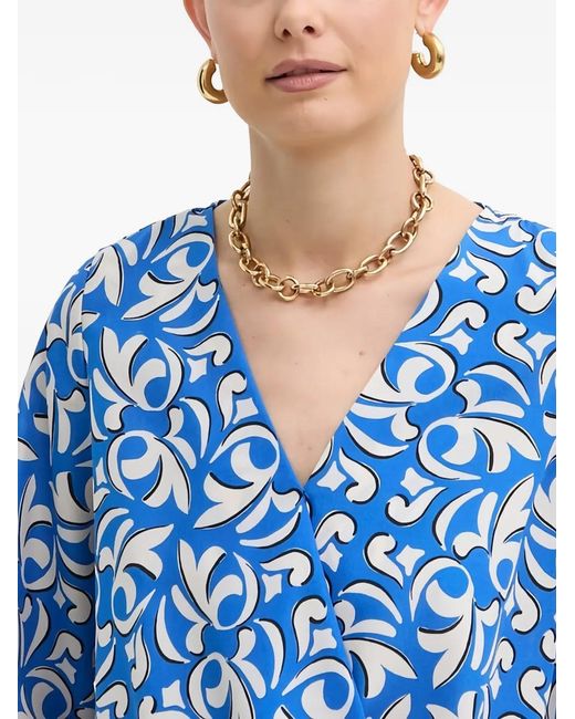 Morgan Blue V-Neck Printed Top