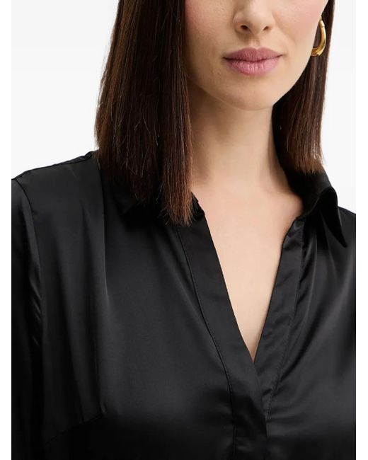 Guess Black Long-Sleeve V-Neck Mini Dress