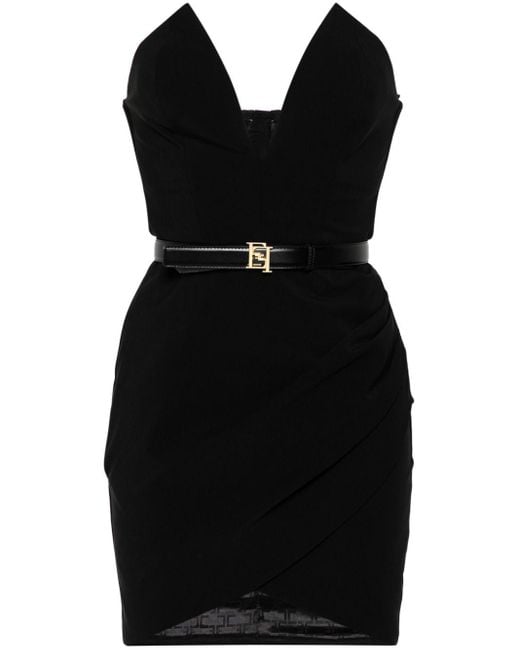 Elisabetta Franchi Black Strapless Belted Mini Dress