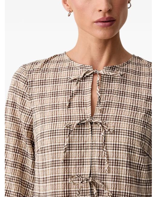 Marc O' Polo Brown Checked Tie-Fastening Mini Dress