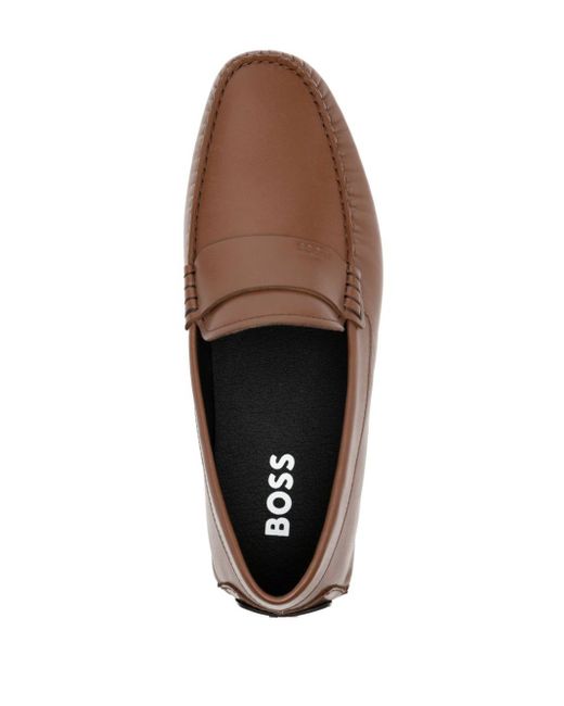 Boss Brown Noel Logo-deed Leather Loafers for men