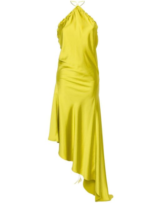 The Attico Satijnen Midi-jurk Met Ruches in het Yellow