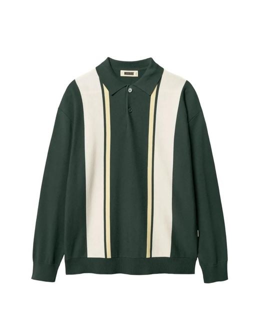 Woodbird Green Dom Gran Striped Long-Sleeve Polo Shirt for men