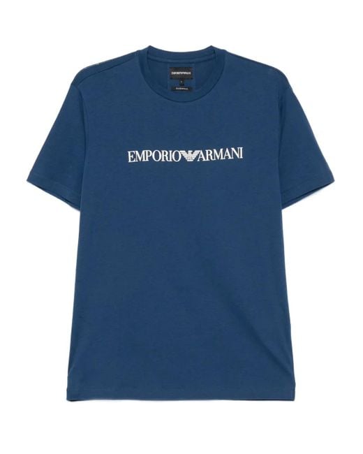 Emporio Armani Blue Logo-Print T-Shirt for men