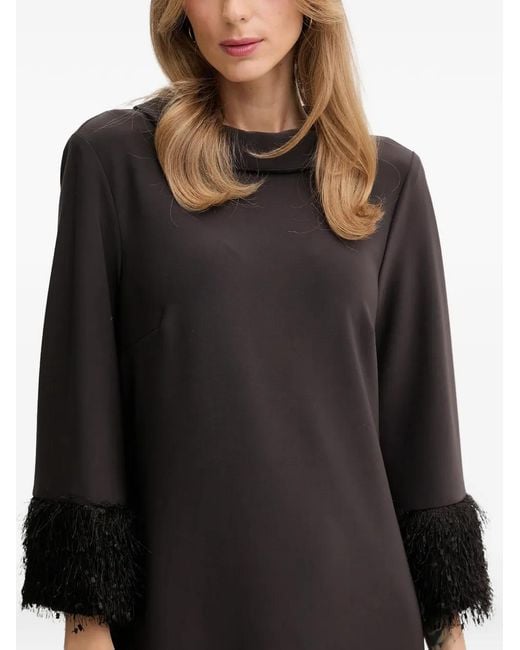 Joseph Ribkoff Black Cowl-Neck Fringed Midi Dress