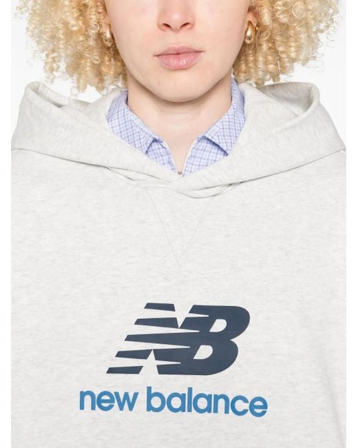 New Balance White Logo-Printed Hoodie