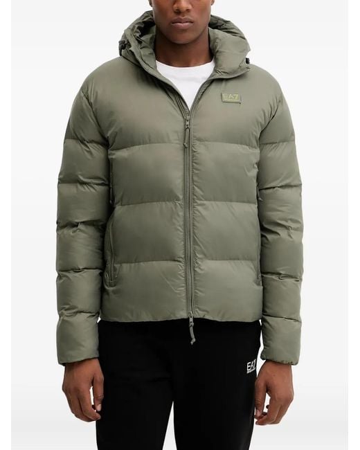EA7 Green Logo-Patch Hooded Jacket for men