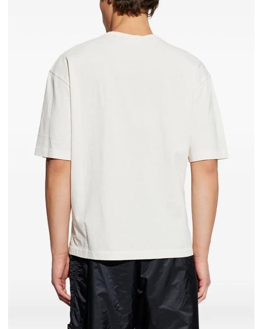 Stone Island White Logo-Embroidered T-Shirt for men