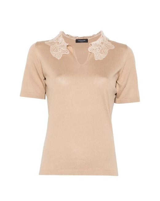 Fabiana Filippi Natural Lace-Detail V-Neck T-Shirt