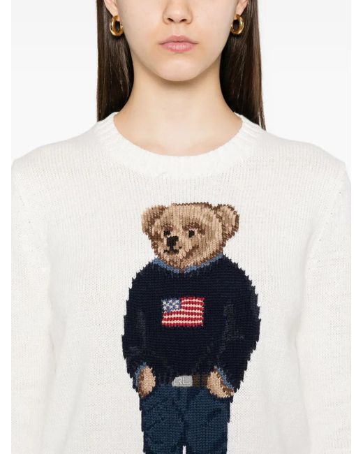 Polo Ralph Lauren White Pullover mit aufgesticktem Teddy
