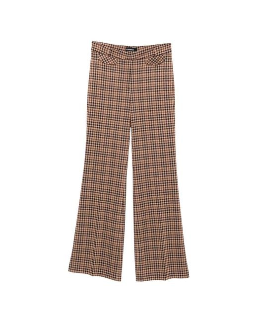 Cambio Brown Houndstooth-Pattern Wide-Leg Trousers
