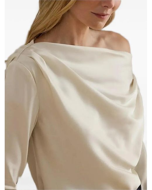 Ralph Lauren Natural Blouse Drapée À Manches Longues