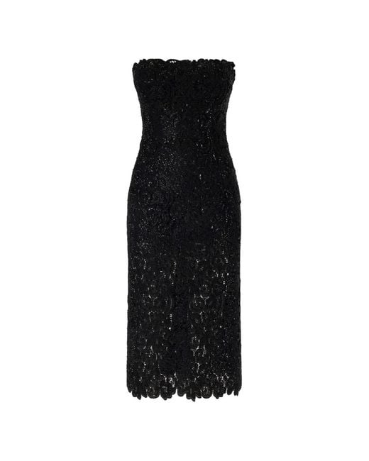Ermanno Scervino Black Crystal-Embellished Lace-Knit Midi Dress