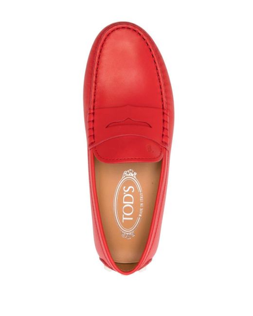 Tod's Red Gommino Bubble Leather Penny Loafers