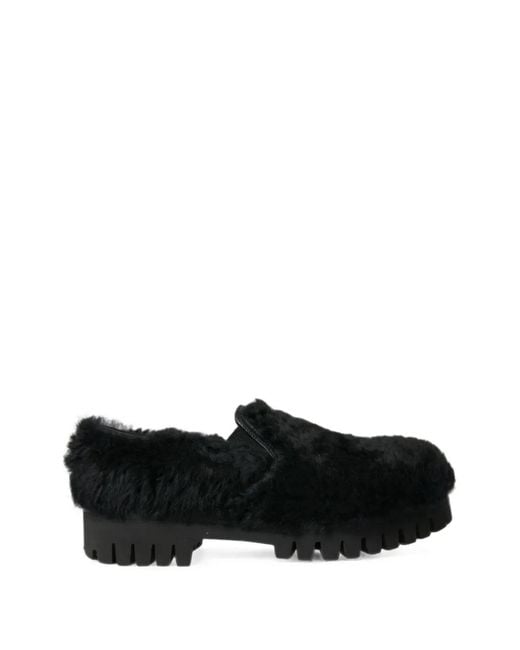 Dolce & Gabbana Black Fur-Covered Lug-Sole Loafers for men