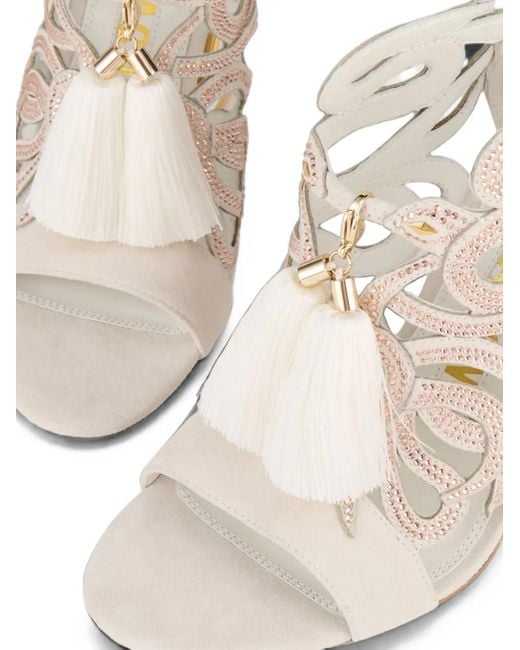 Kat Maconie White Aya Saba Crystal-Embellished Tassel-Detail Sandals