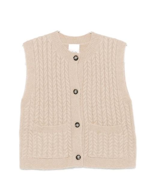 Allude Natural Cable-Knit Button-Up Cardigan