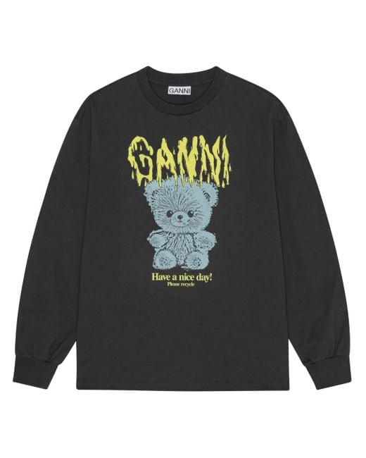 Felpa Con Stampa di Ganni in Black