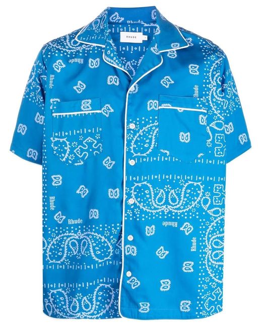 Rhude Blue Bandana-Print Short-Sleeved Shirt for men
