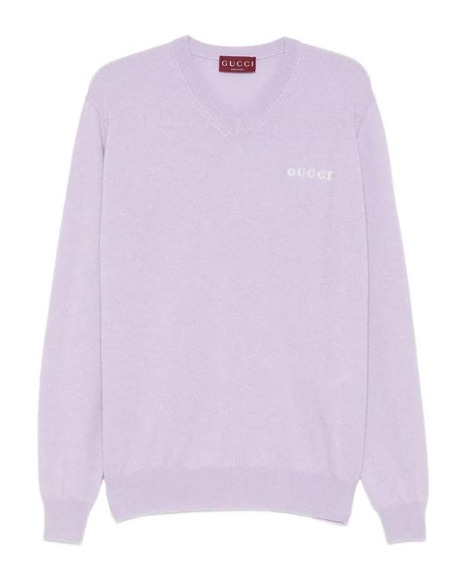 Gucci Purple V-Neck Cashmere Sweater
