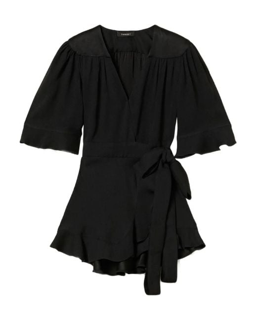 Twinset Black Ruffle-Detail Wrap Top