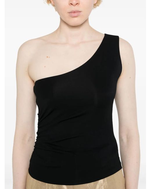 Ralph Lauren Black Tonal Stitching One-Shoulder Top