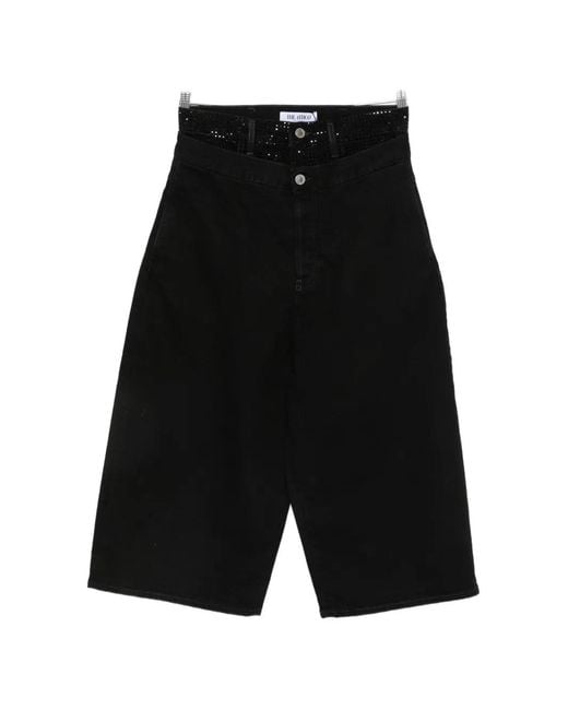 The Attico Black Wide-Leg Cropped Jeans