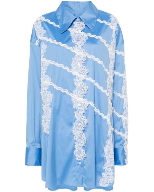 Viktor & Rolf Blue Lace-detail Midi Shirt Dress