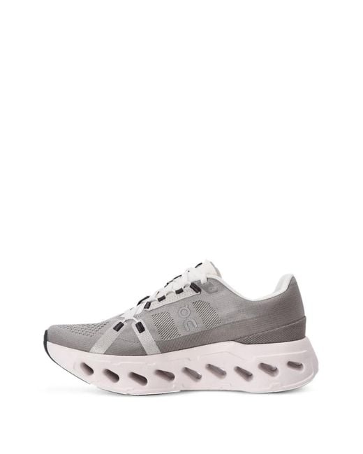 On Shoes White Mesh Lace-Up Trainers with Perforated Detailing