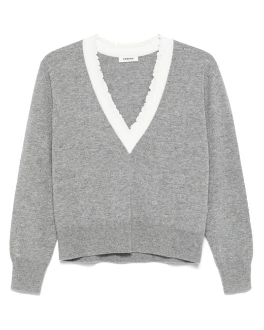 Sandro Gray V-Neck Sweater
