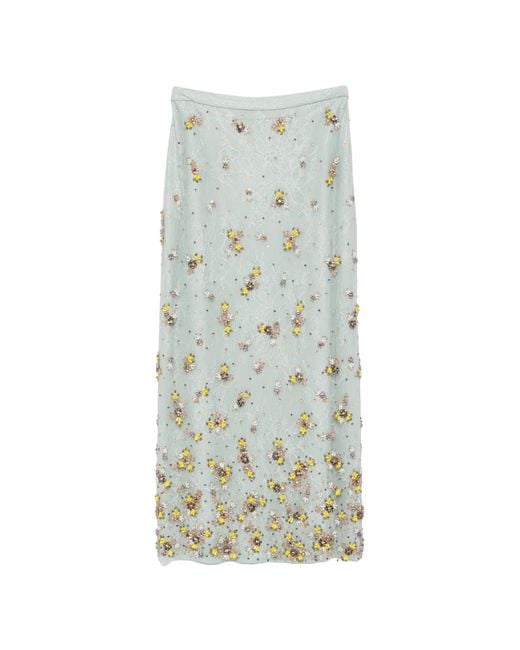 Costarellos Green Floral-Embellished Midi Skirt
