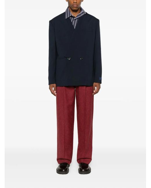 KENZO Red Pleated Grid-Pattern Trousers for men