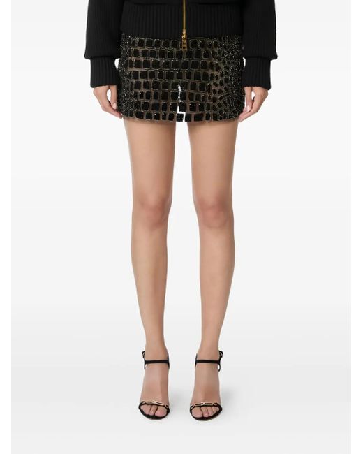 Elisabetta Franchi Women's Black Crocodile-Effect Embroidered Mini Skirt