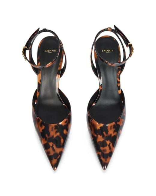 Balmain White Printed Patent Leather Strappy Courts