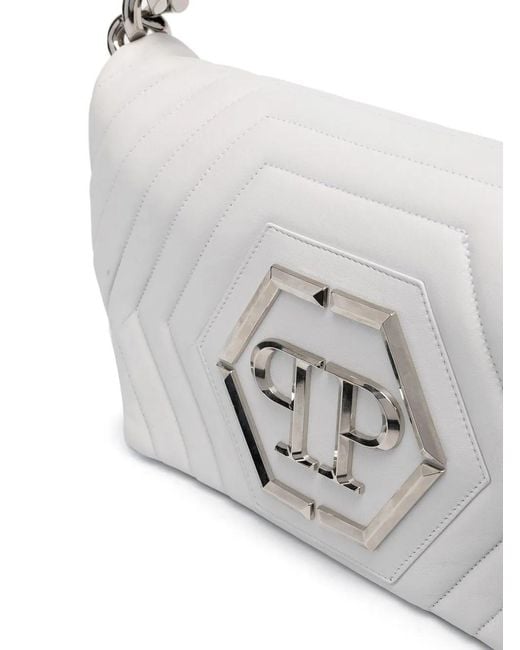 Philipp Plein White Hexagon Logo-Plaque Quilted Shoulder Bag