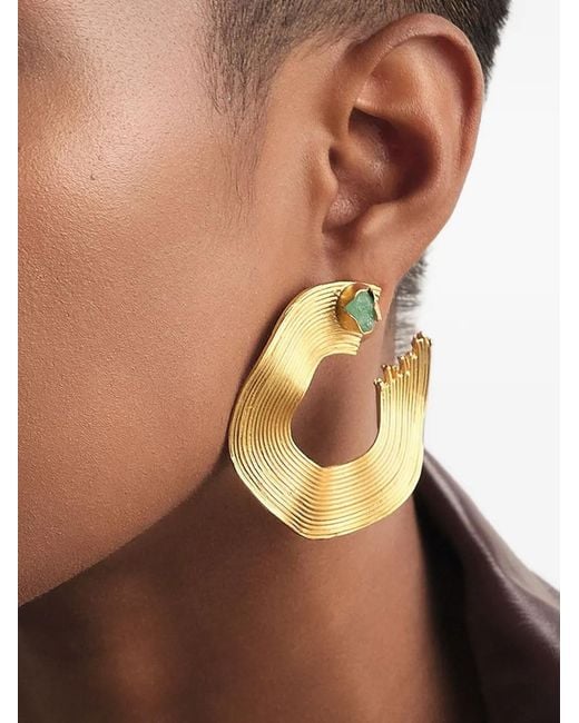 FENOMENA Brown Aretes Opened Emerald Maxi Waves Earrings