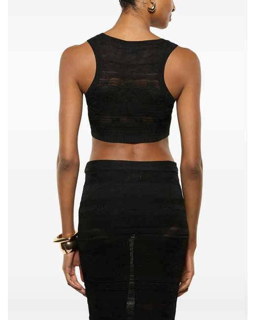 Laneus Black Knit Cropped Top