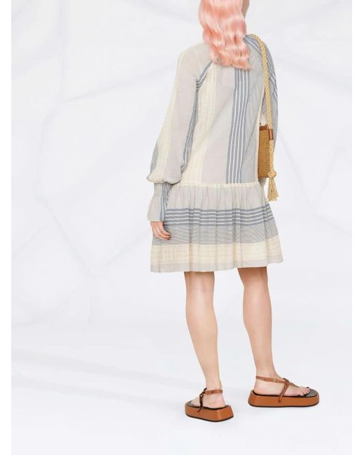 Twinset White Short Striped Gauze Dress