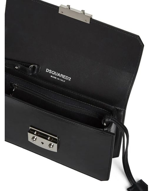 DSquared² Black Logo-Engraved Leather Clutch Bag for men