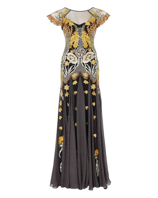 Temperley London Black Embroidered Floral-Print Maxi Dress