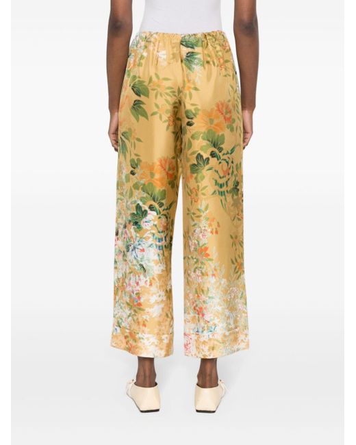 Pierre Louis Mascia Yellow Floral-print Silk Trousers