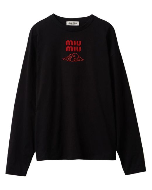 Miu Miu Black Logo-embroidered Cotton Sweatshirt