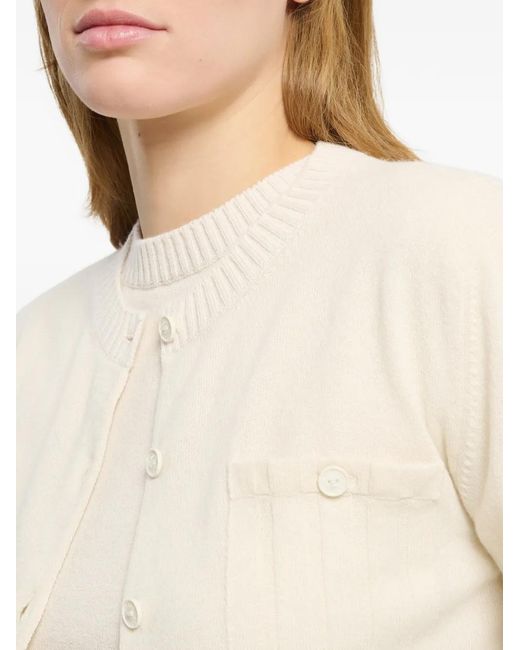 Barrie White Cashmere And Cotton With Ribbed Detailing Cardigan